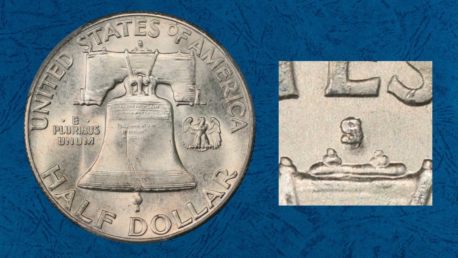 1949-S Franklin half dollar RPM FS-501 repunched mint mark showing doubled S impression